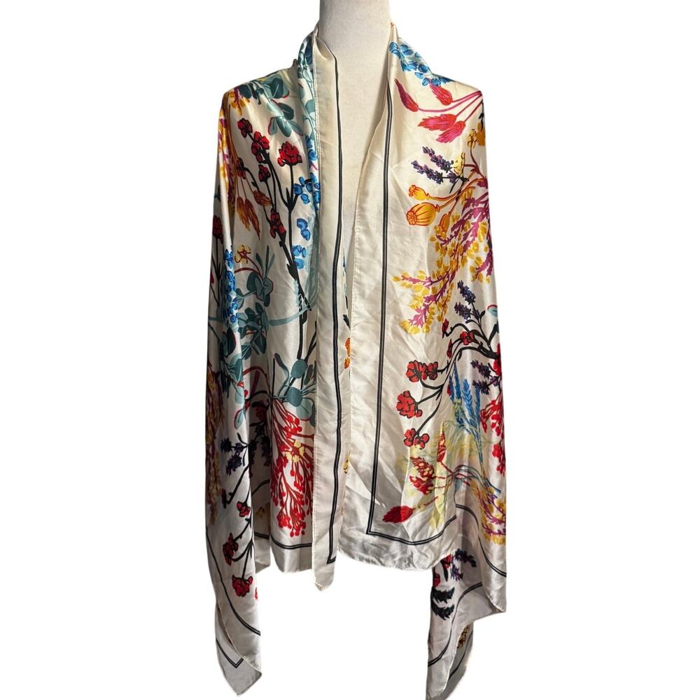 Pretty Persuasions Botanical Bird Print Scarf Wrap 36x72 Multicolor Polyester - Picture 3 of 7